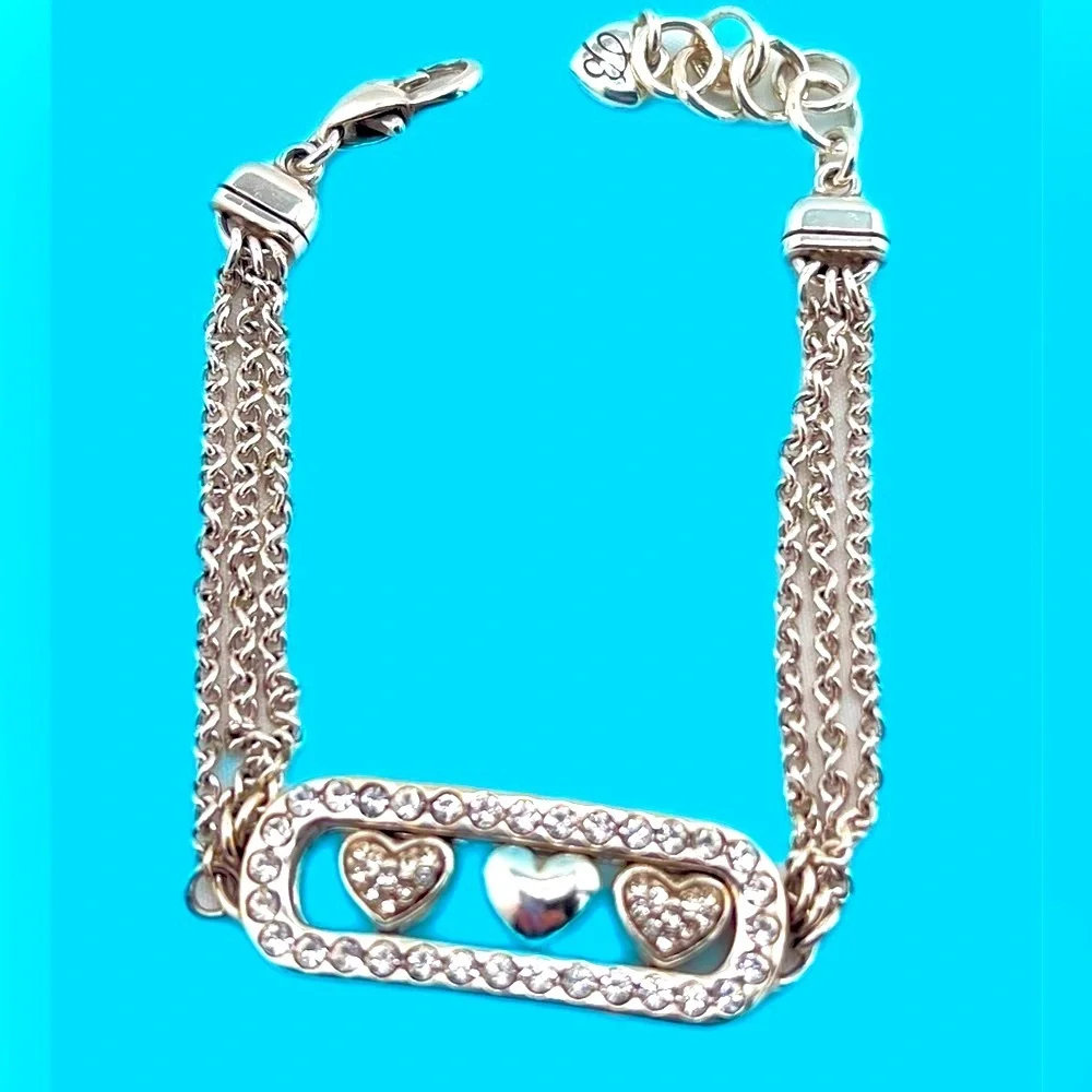 Brighton Kiss & Tell Crystal Heart Bracelet. Swarovski Crystals silver plate.